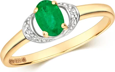 Produktbild von Ring für Damen, 375/1000 Gold, mit Diamant (Brillantschliff, Farbe H, Reinheit PK) und Smaragd, Größe 54 (17.2); Artikelnummer: TRS28439RSN