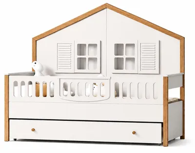 Immagine prodotto di Lettino per bambini a forma di casetta, con cassetto e area giochi confortevole