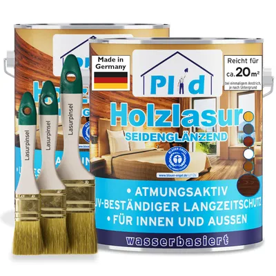 Produktbild von Plid Holzlasur Palisander 2 x 0,75 l mit Lasurpinselset 3-teilig, seidenglänzend