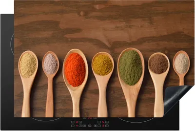 Produktbild von KitchenYeah© Herdabdeckplatte Schöpfkelle - Kräuter - Lebensmittel - Gewürze - Tisch , 81x52cm, Küche Deko, Glaskeramikkochfeld Herdabdeckung, Abdeckplatte fùr Kochfeld