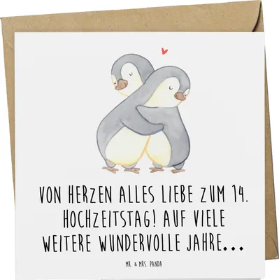 Produktbild von Mr. & Mrs. Panda Grußkarte 14. Hochzeitstag Elfenbeinhochzeit - Weiß - Geschenk, besonderer Anlass, Klappkarte, freudige Zeiten, Geschenke, faltkarte, Heiraten, Heirat