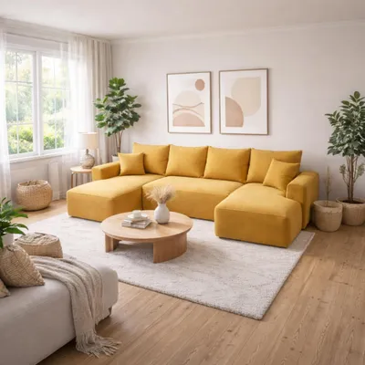 Produktbild von Moderne Wohnlandschaft SONIC U-Form mit Schlaffunktion & Bettkasten – großes Ecksofa für Wohnzimmer POSO 043 | MIPLO