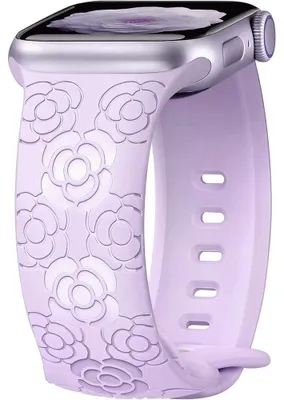 Image de Bracelet pour Apple Watch 38mm-40mm-41mm Series 9 8 SE 7 6 5 4 3 2 1 / Serie 10/11 (42mm) Silicone Gravure Florale - Lavande