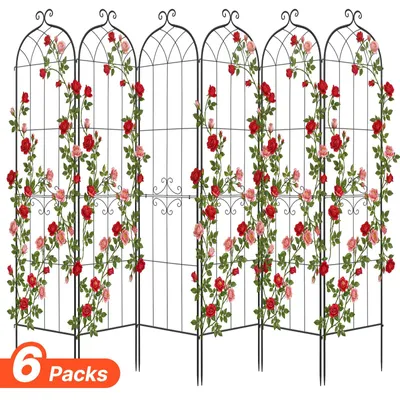 Produktbild von Rankgitter aus Metall - 6er-Set - 220 x 52,5 cm - Pulverbeschichtet - Mit Verriegelungsmechanismus - Rankhilfe & Gartenspalier - Für Rosen, Gemüse & Blumen