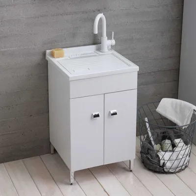 Immagine prodotto di Lavatoio lavanderia 50x50 cm con mobile bianco lucido e asse inclusa