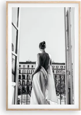 Produktbild von Gerahmtes Poster - Rahmen in heller Eiche - Sinnlich Frau Balkon - 61x91,5 cm - Wand Bild - Wanddeko - Wandbilder - Kunstposter - Wandposter - Bilderrahmen - Bilder - Kunstdruck - P2NPA61x91-5179