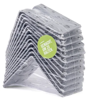 Zdjęcie produktu dla Alberts 330514 Łączniki kątowe do dużych obciążeń z żebrowaniem, ocynkowane metodą Sendzimira, 90 x 90 x 65 mm, zestaw 12 sztuk