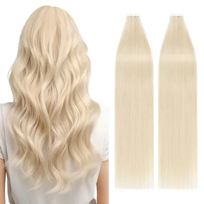 Image de Extensions à ruban en cheveux naturels blonds, 40 pièces, 45 cm, 100 g, cheveux humains Remy, blond platine