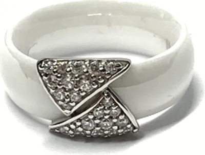 Produktbild von Ring Keramik weiß 925 Silber Zirkonia Bandring gewölbt 6mm breit #50
