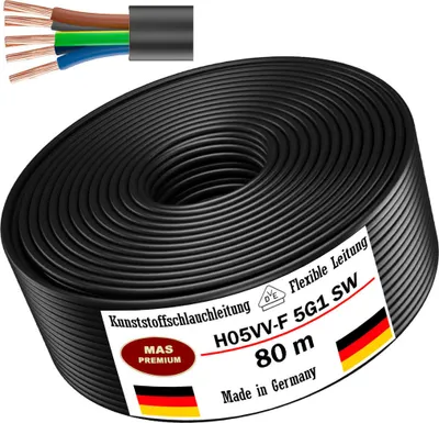 Produktbild von 80m Kunststoffschlauchleitung H05VV-F 5G1 Schwarz Flexible Leitung Gerätekabel