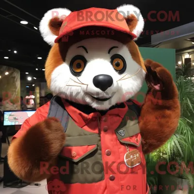 Produktbild von Olivgrünes REDBROKOLY rotes Panda-Maskottchenkostüm mit Langarm-T-Shirt und Hutnadeln