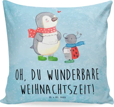 Produktbild von Mr. & Mrs. Panda Kissen 40x40 Smörle Winterzeit - Eisblau - Geschenk, Kopfkissen, kuschelkissen, Weihnachtsgruß, Weihnachten, Sofakissen, Bedrucktes, Weihnachtszeit