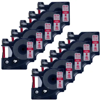 Produktbild von DULA Etikettenband - Kompatibel mit Dymo D1 45802 - 10 Stück - Rot auf transparent - 19mm x 7m