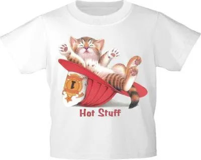 Produktbild von Kinder T-Shirt mit Print Cat Katzeim Feuerwehrhelm KA081/1 Gr. 122-164 Color - weiß Größe - 134/146