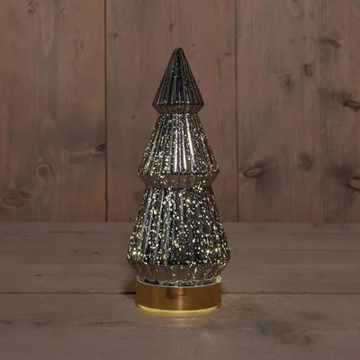 Produktbild von Weihnachtsbaum aus Glas, 10 LEDs, batteriebetrieben, mit Timer, 23,5 x 10,5 cm metallisch anthrazit - Annas collection
