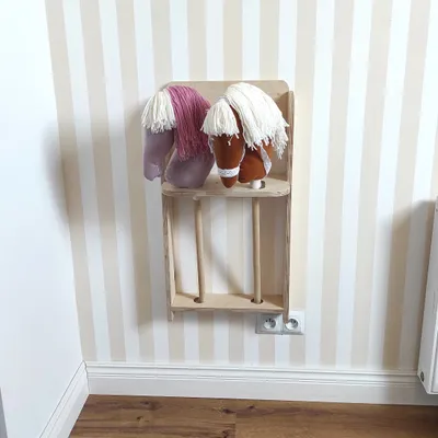 Produktbild von Hobby Horse Stall, Holzstall für hobby horses, Hobby horse Halterung, Holzstall, Hobby horse Wandregal, Wandmontierter Stall mit Boxen