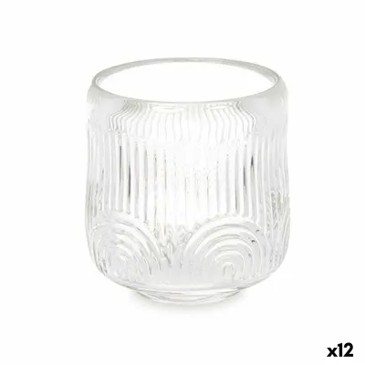 Produktbild von Gift Decor Kerzenständer aus transparentem Kristall mit Streifen 9 x 9,5 x 9 cm (12 Stück)