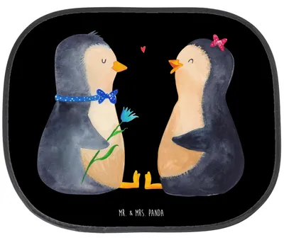 Produktbild von Mr. & Mrs. Panda Sonnenschutz Auto Pinguin Pärchen - Schwarz - Geschenk, Verknallt, glücklich, Pinguine, saugnapf, Pkw, Hochzeit, Seitenscheibe, Liebe, Sonnenblende