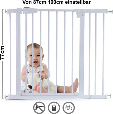 Produktbild von Absperrgitter Treppenschutzgitter Metall weiß verstellbar 87 -100cm 77cm hoch