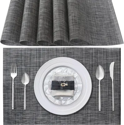 Image de Lot de 6 sets de sous-verres en PVC lavables, gris foncé, antidérapants, résistants à la chaleur, pour la cuisine et la salle à manger