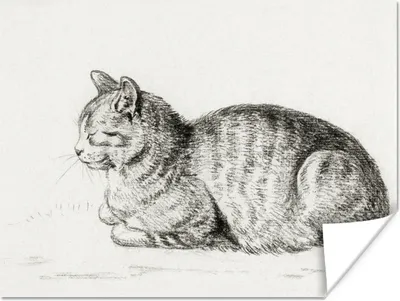 Produktbild von MuchoWow® Poster Liegende Katze - Gemälde von Jean Bernard 40x30 cm - Plakate für die Wände - Poster Wohnzimmer