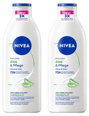 Produktbild von NIVEA Aloe Body Lotion 2x400ml 72h Feuchtigkeit Pures Hyaluron Aloe Vera