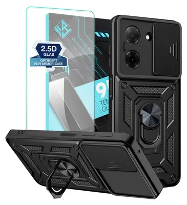Produktbild von Armor Handyhülle für Xiaomi Redmi A5 mit 9H Displayglas Displayschutz Kameraschutz Handy Panzer Case Cover Schutzhülle Outdoor Farbe: Schwarz