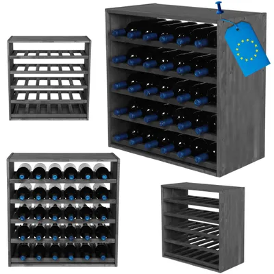 Produktbild von MODO24 Weinregal 30 Flaschen, Flaschenregal, Weinschrank, Getränkeregal, Kellerregal, Stapelbar, Massivholz, 60x60x30 cm, Grau, RW61