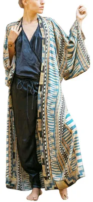Produktbild von Solidchoice – Kimono-Maxikleid für Damen mit V-Ausschnitt, mehrfarbig
