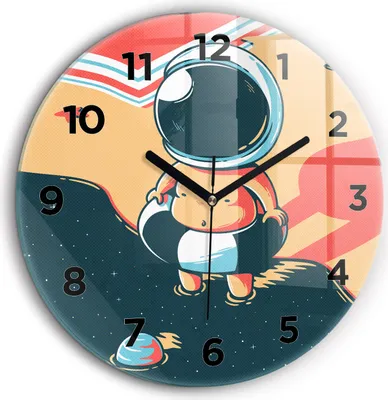 Produktbild von Wallfluent Große Wanduhr – Stilles Quarzuhrwerk - Uhr Dekoration Wohnzimmer Schlafzimmer Küche - Zifferblatt - schwarze Zeiger - 60 cm - Astronautenkind