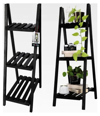 Produktbild von Blumentreppe aus Holz 114 x 37 x 50 cm Schwarz Pflanzleiter für Innen und Außen klappbar
