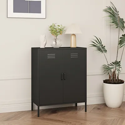 Zdjęcie produktu dla Szafka biurowa 'Pyhäranta' z 2 drzwiczkami metalowa 102 x 80 x 40 cm czarna, matowa