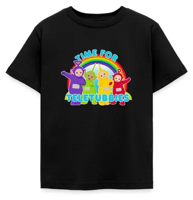 Produktbild von Spreadshirt Teletubbies Time For Teletubbies Kinder T-Shirt, 122/128 (7-8 Jahre), Schwarz