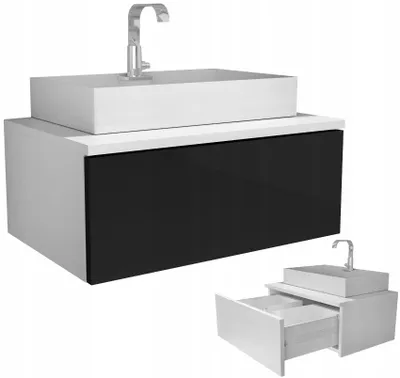 Zdjęcie produktu dla wisząca szafka pod umywalkę 60 60cm z szufladą czarny połysk biała