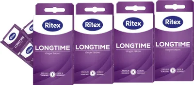Produktbild von Ritex Longtime Kondome 4er Set - jeweils 8 Stück - mit Doppel-Ring - für langanhaltende, intime Momente - Vegan