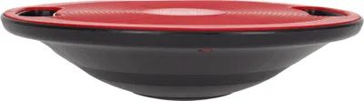 A red and black balance board on a white background.