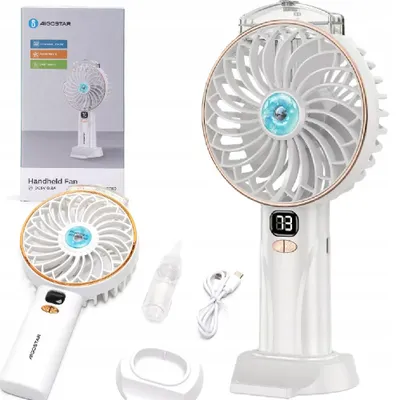 Produktbild von Tragbarer Ventilator mit Sprühnebel, 5 W, 3 Flügel, 5 Geschwindigkeitsstufen, USB-Betrieb, Akku