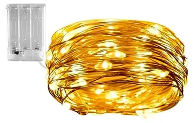 LED-Lichtschnur Kupferdraht 2 m warmweiß batteriebetrieben