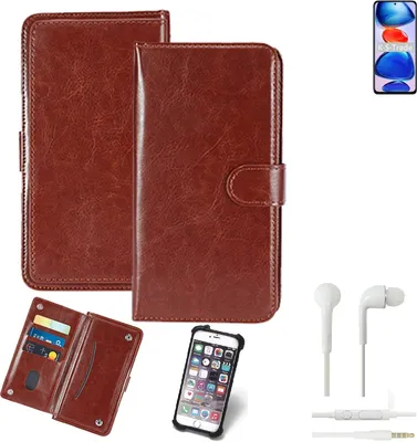 Produktbild von K-S-Trade 360° Hülle kompatibel mit Xiaomi Redmi Note 11 Pro+ inkl. Headphones braun Kunstleder Case BookCase WalletCase Kunstlederederhülle