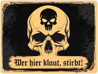 Produktbild von Totenkopf Warnung Wer hier klaut STIRBT Metallschild XXL in 28x38 cm