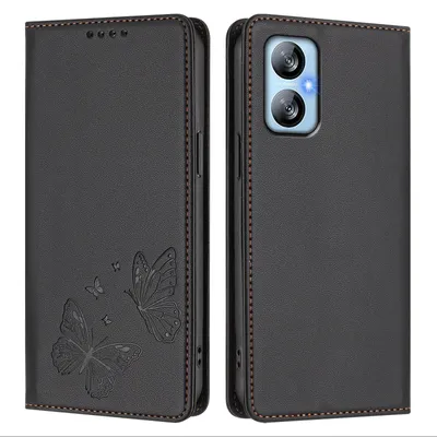 Obrázek produktu pro Kožené pouzdro pro Blackview A52 / A52 Pro, motýlí ražbou, peněženkové flip pouzdro se stojánkem Černá