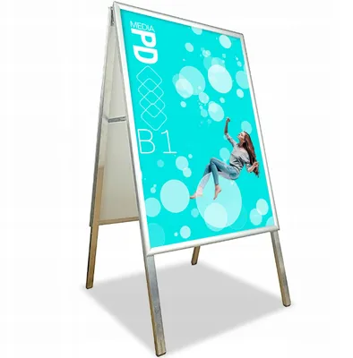 Produktbild von Kundenstopper Werbeaufsteller B1 Silber 70x100cm – Doppelseitiger Aufsteller & Plakatständer mit Klapprahmen UV-Folie