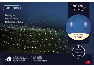 Produktbild von LED Lichternetz Outdoor B.200cm H.200cm 180L schwarz/warmes weiss