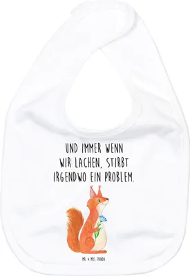 Produktbild von Mr. & Mrs. Panda Lätzchen Eichhörnchen Blume - Weiß - Geschenk, Schlabberlätzchen, Für Babys, Babylätzchen, glücklich Spruch, Eichhorn, Baumwolle, Spaß, Schlabberlatz