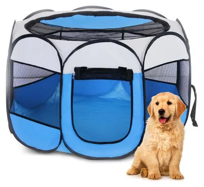 Obrázek produktu pro Skládací box 74x74x43 cm - Přenosná ohrádka pro psy/kočky - Voděodolná - Bezpečná ohrádka pro štěňata - Dva vstupy - Transportní box pro psy
