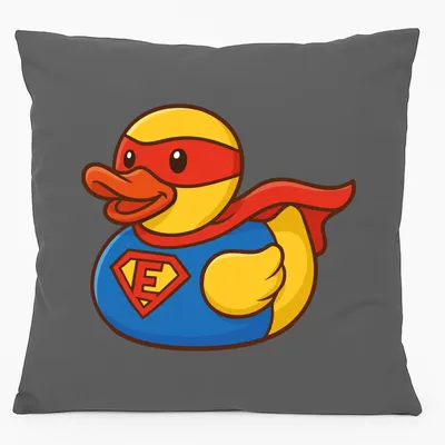 Produktbild von Huuraa Kissen Quietscheente Superheld Gummiente Hero 40x40cm mit Füllung Steel Grey Baumwolle Dekokissen Geschenkidee