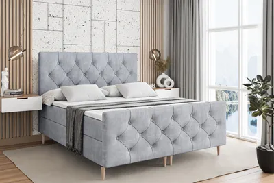Produktbild von ALTDECOR Boxspringbett mit Holz Füßen, Matratze und Lattenrost, Topper, Fußteil, Polsterbett mit Bettkasten, Bett mit Stauraum H4-Matratze, Doppelbett - MIRAGE-FD-Z - 140x200 - Grau Monolith