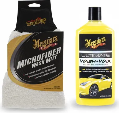 Produktbild von Meguiar's® Ultimate Wash & Wax 473 ml + Meguiar's® Microfibre Wash Mitt X Waschhandschuh Super Thick