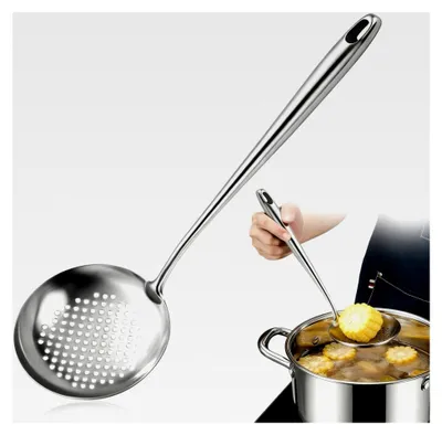 Produktbild von Schaumlöffel aus Edelstahl, Skimmer, feinmaschige Siebkelle mit langem Griff, Schöpflöffel, Abseihlöffel, Sieblöffel, Küchensieb