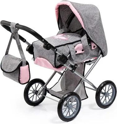 Imagen del producto de Cochecito para muñecas Kombi City Star, plegable, con asa ajustable, convertible en cochecito para correr, con bolso, en color gris, rosa con mariposa, gris, rosa, con mariposa, dimensiones: 72,5 x 37 x 65 cm
